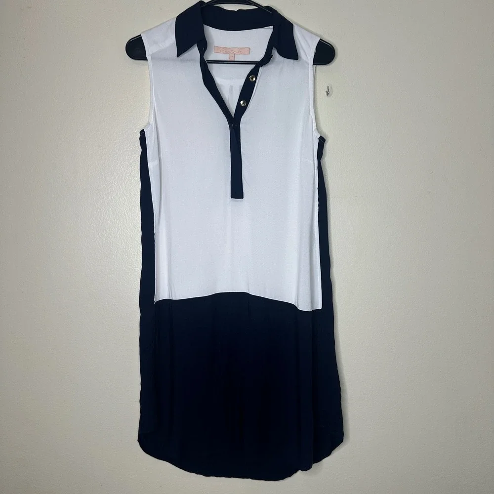 Hutch Dress Colorblock Sleeveless Shift Mini White Navy XS
